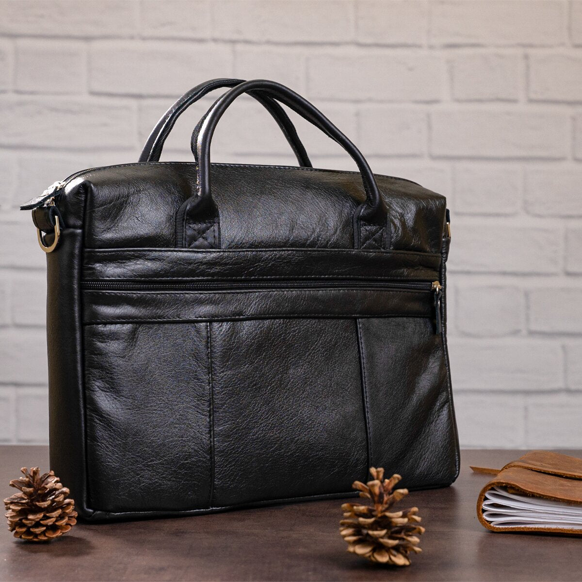 Men's Soft Leather Bag SHVIGEL 15306 Black - Handmade from Genuine Leather, Ukraine