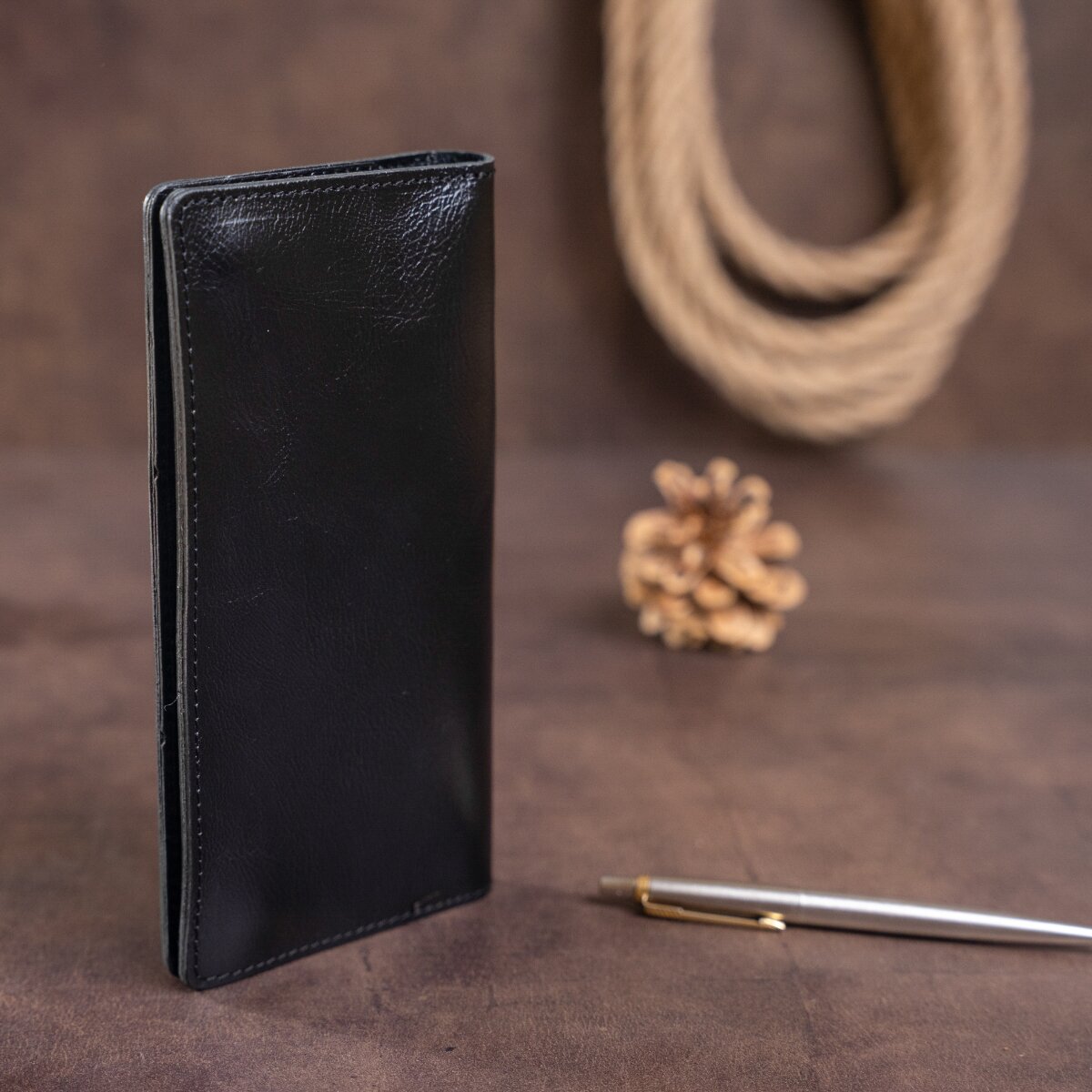 Vertical Men's Wallet SHVIGEL 16195 Black Genuine Leather from Ukraine