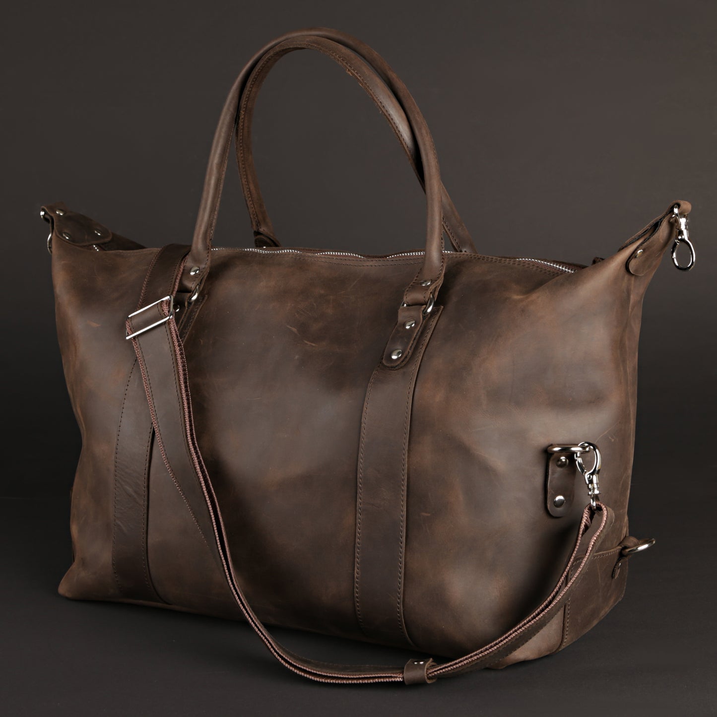 Travel Bag SHVIGEL 11019 Brown Natural Leather Handmade in Ukraine