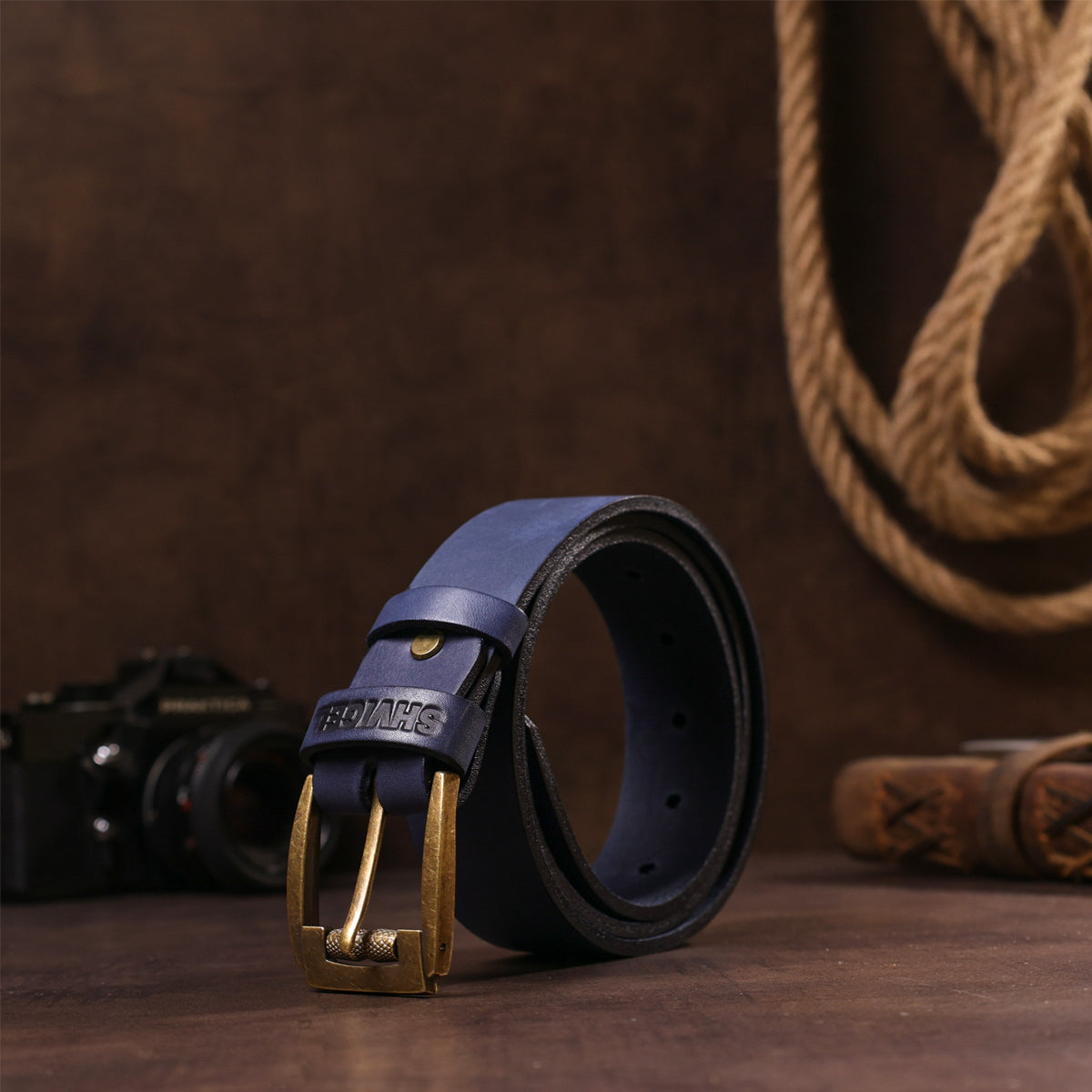 Leather Men's Belt SHVIGEL 11258 Blue Genuine Leather Made in Ukraine
