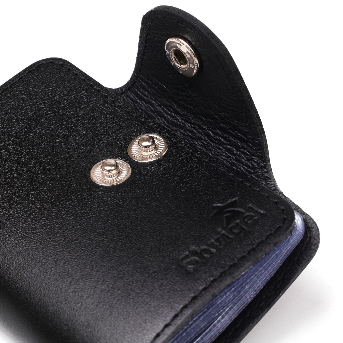 Vertical Holder SHVIGEL 13911 Leather Black for Business Cards - Handmade in Ukraine