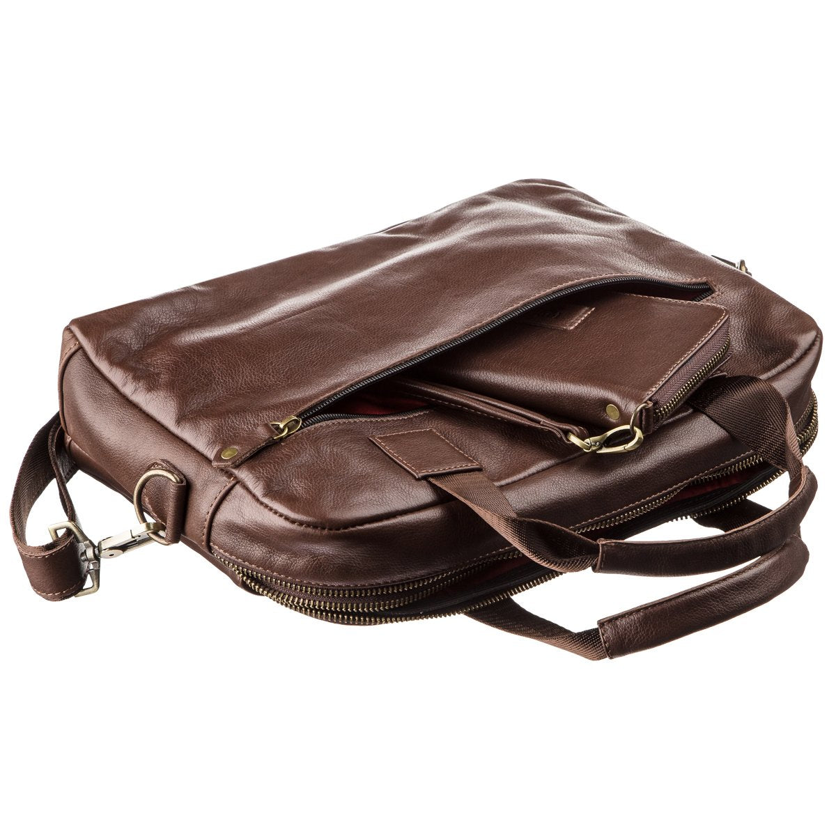 Men's Leather Laptop Bag with 2 Compartments SHVIGEL 19107 Brown, Made in Ukraine, Genuine Leather