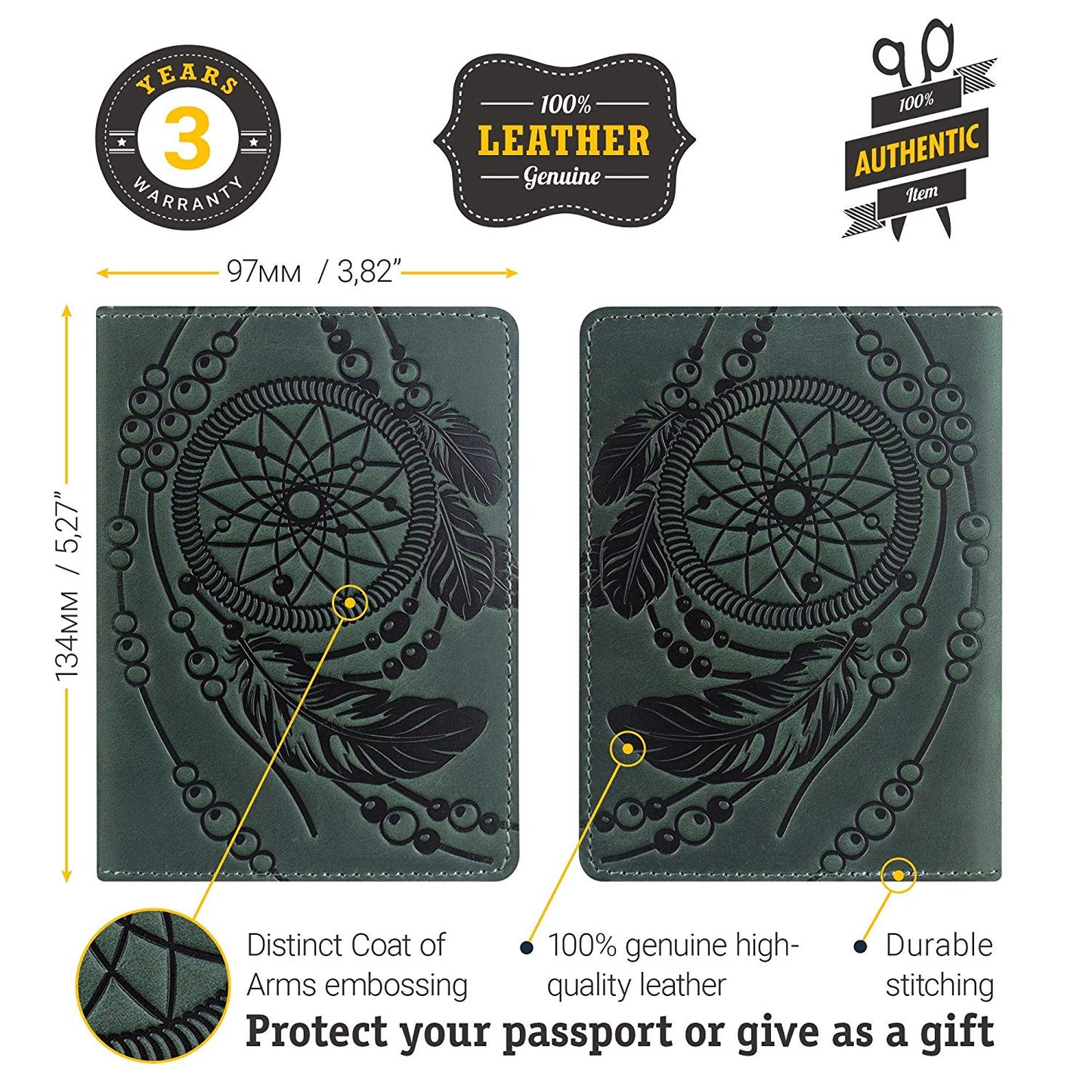 Passport Cover SHVIGEL 13836 Green Genuine Leather for Stylish Protection