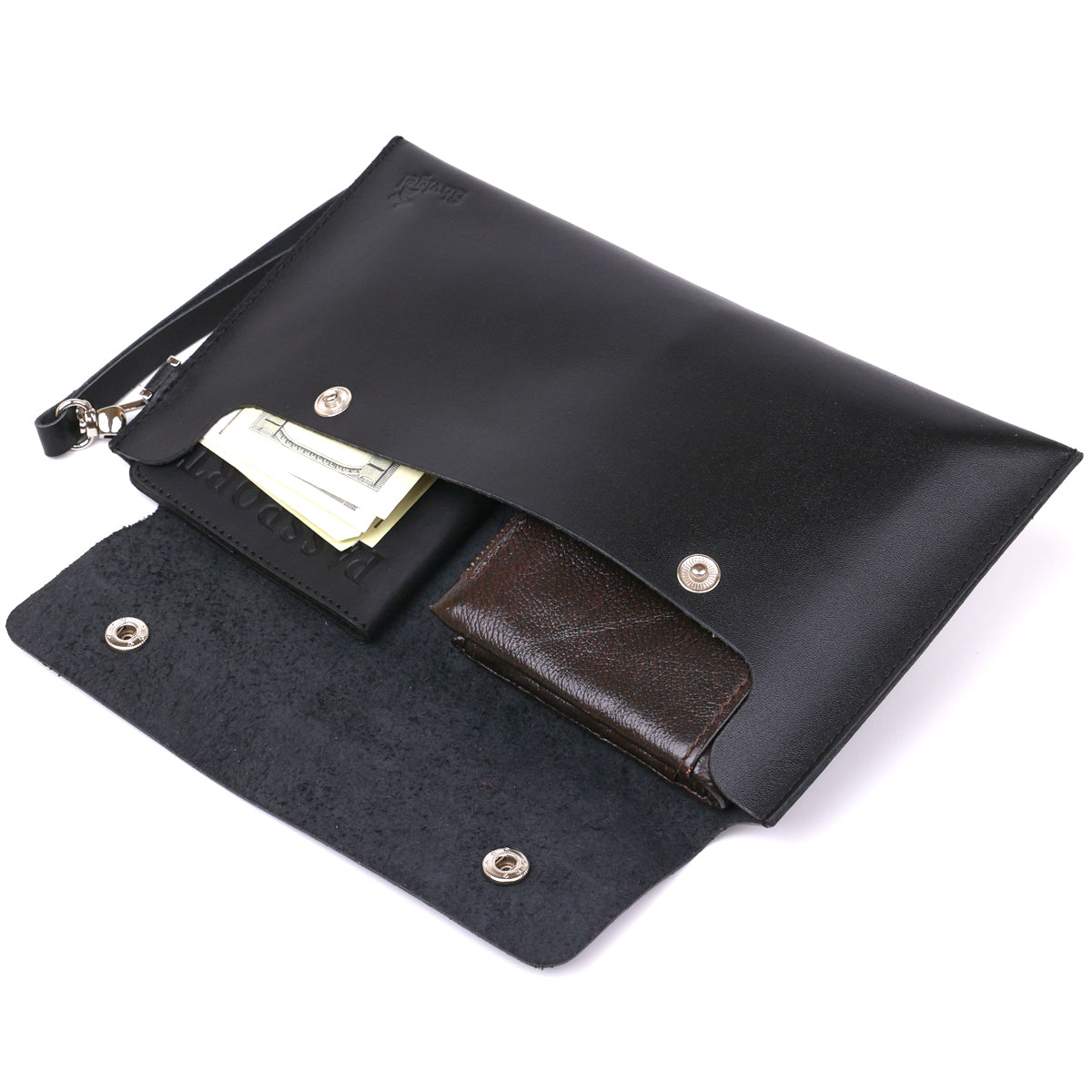 Unisex Leather Travel Cosmetic Bag SHVIGEL 16420 Black Natural Leather, Ukraine