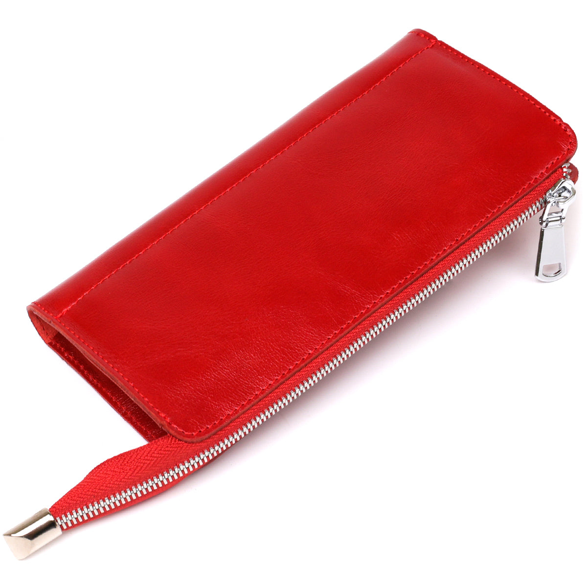 Bright Red Leather Clutch for Women by SHVIGEL Model 16185 Made in Ukraine Natural Leather