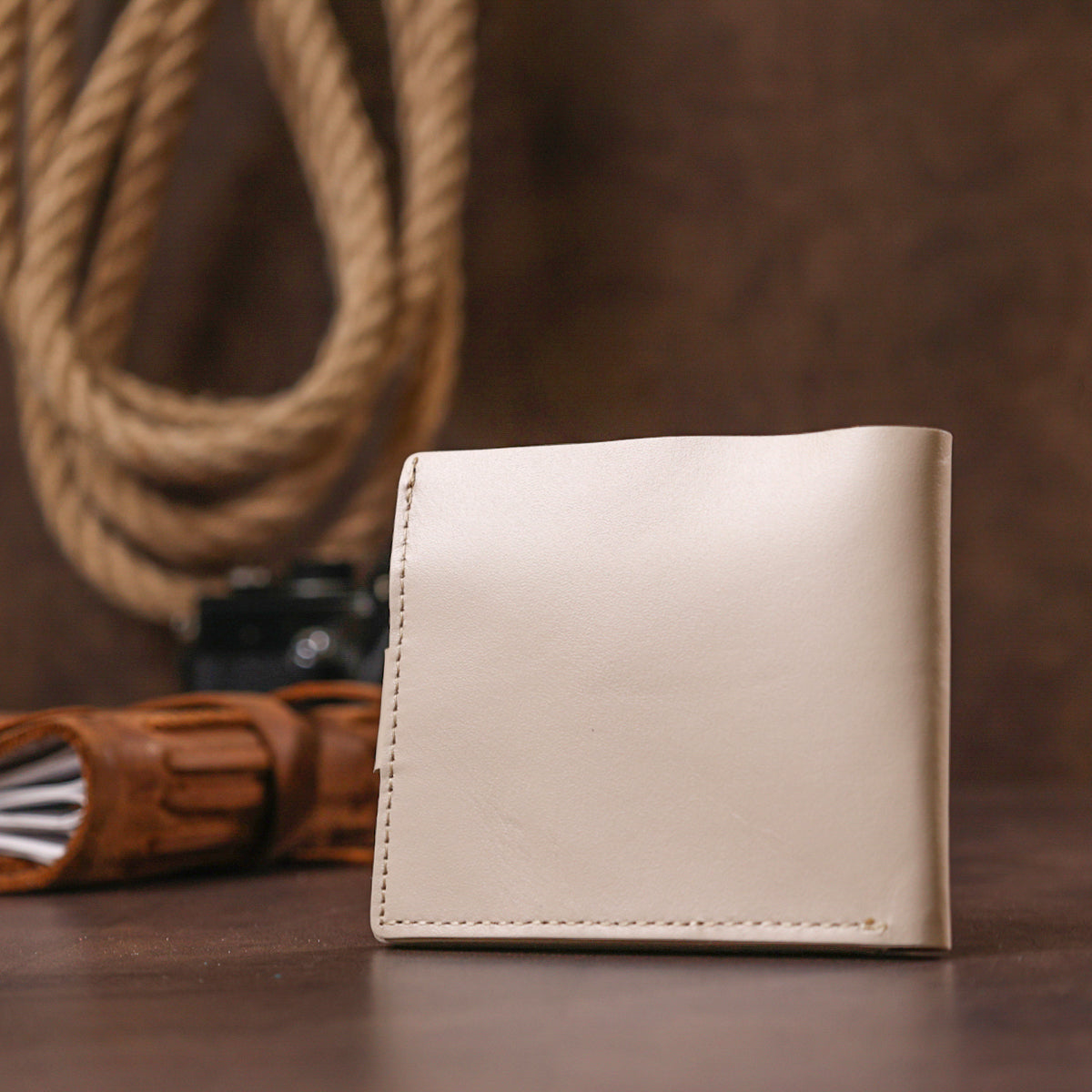 Stylish Leather Wallet SHVIGEL 16447 Beige Natural Leather Made in Ukraine