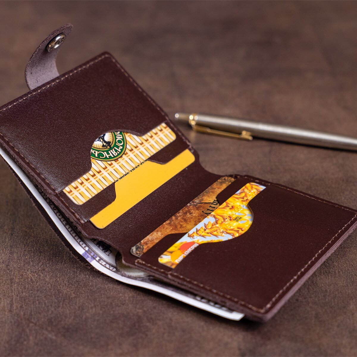 Vertical Men's Leather Wallet SHVIGEL 16222 Brown Natural Leather Handmade