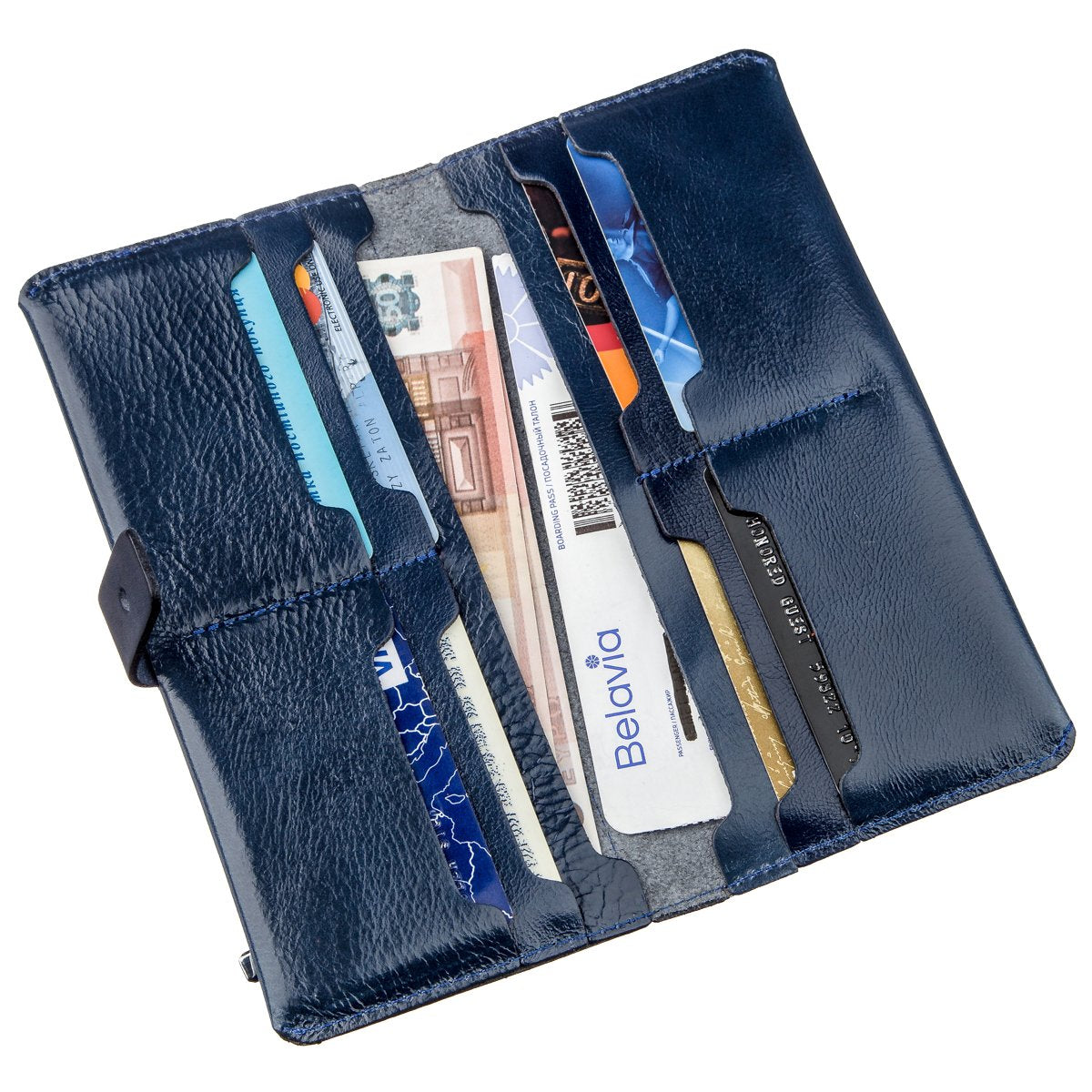 Unisex Leather Wallet SHVIGEL 16201 Blue - Genuine Leather, Ukrainian Craftsmanship