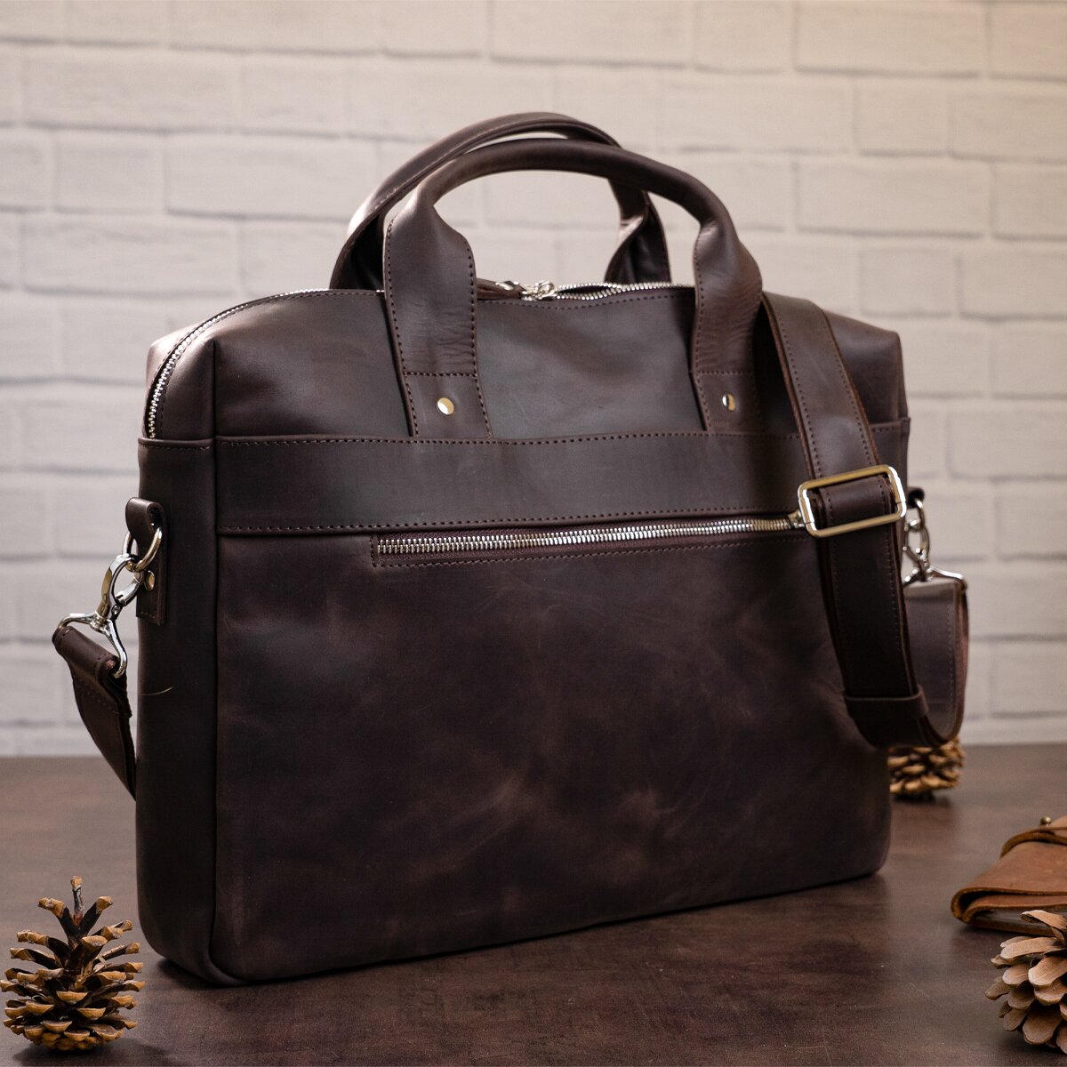 Laptop Bag SHVIGEL 11026 Brown Natural Leather - Ukrainian Craftsmanship