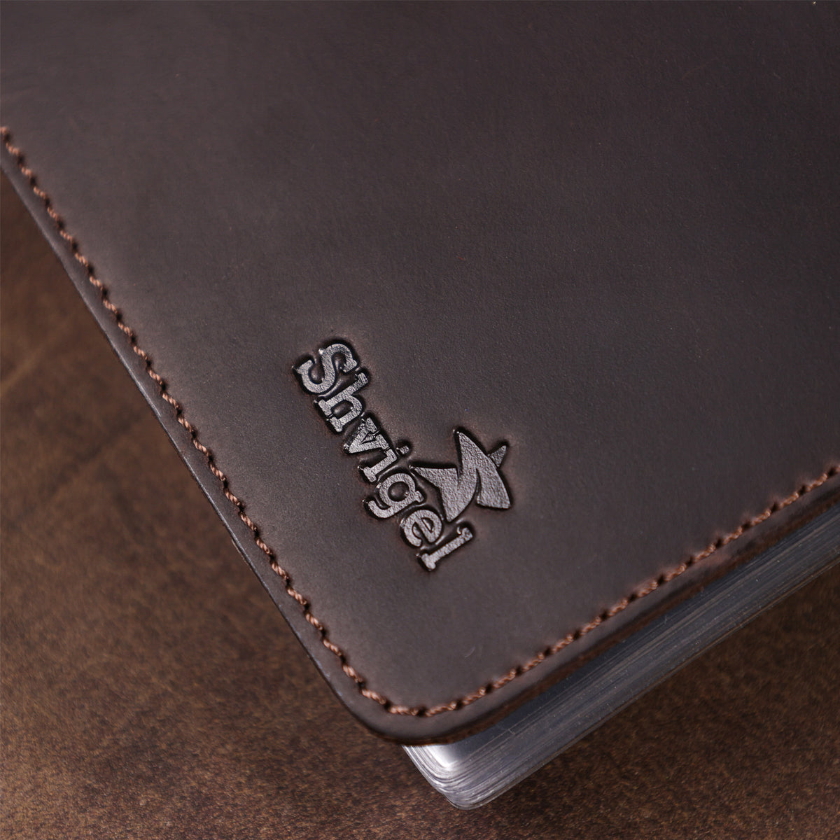 Large SHVIGEL Business Card Holder 13904 Brown Leather for Visiting Cards