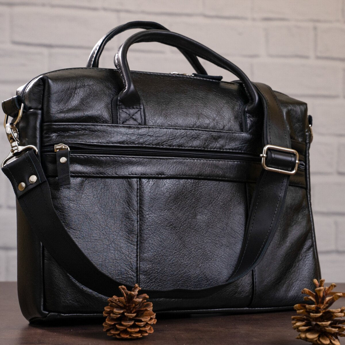 Men's Soft Leather Bag SHVIGEL 15306 Black - Handmade from Genuine Leather, Ukraine