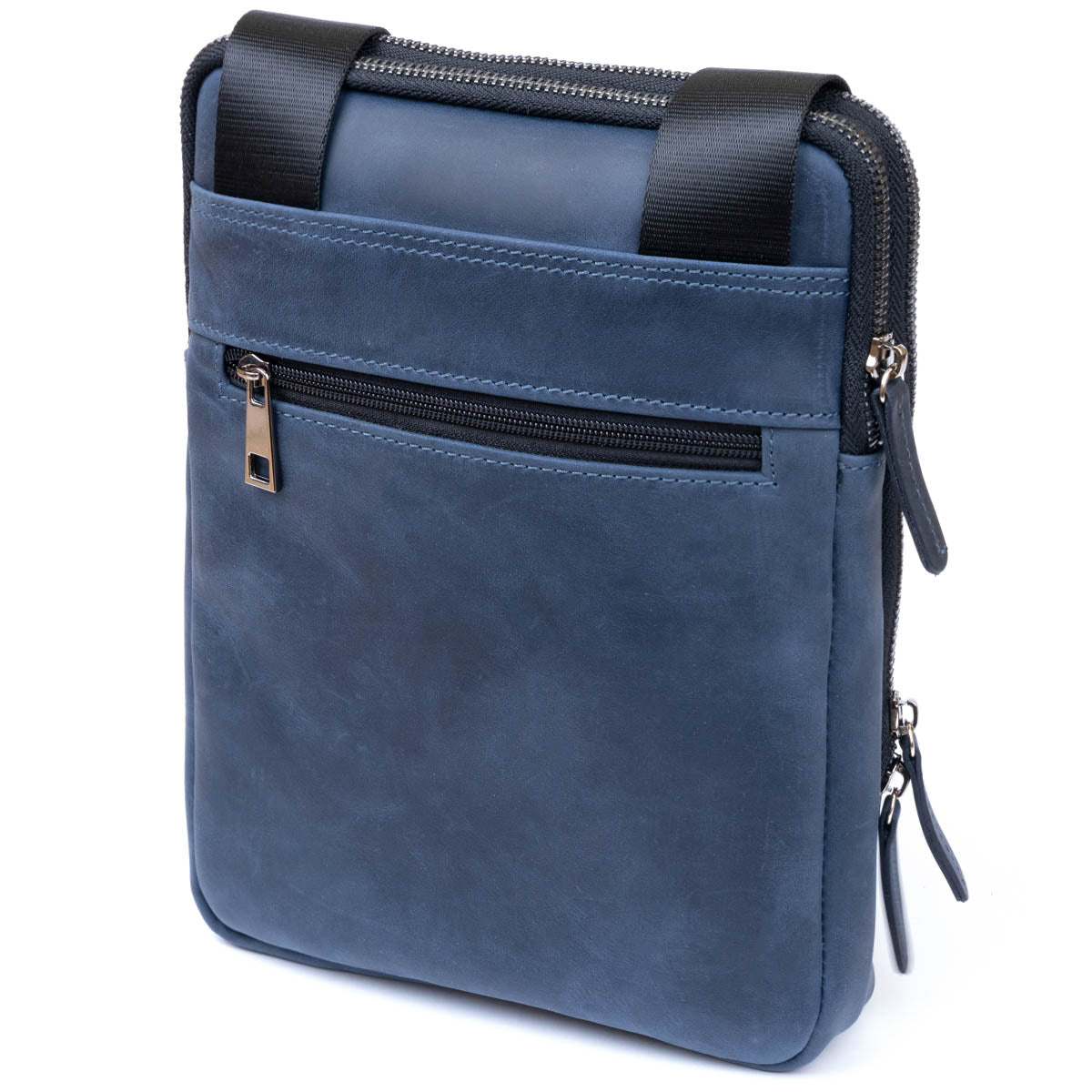 Men's Vintage Leather Tablet Bag SHVIGEL 11284 Blue Dual Compartment Natural Leather