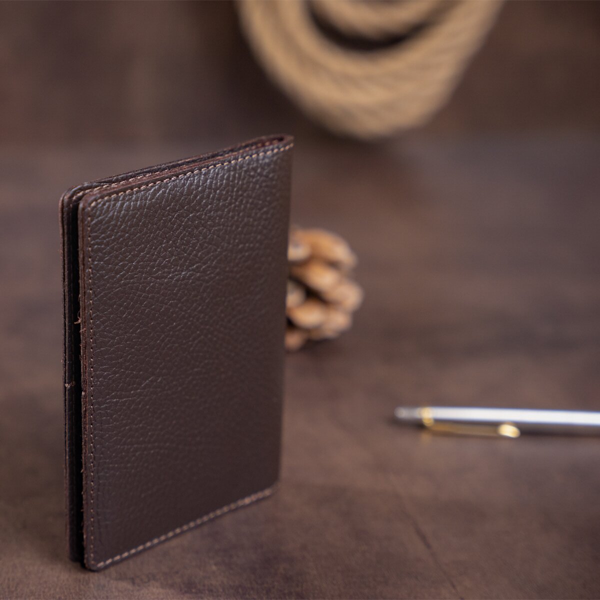 Leather Passport Cover Wallet SHVIGEL 13960 Brown Genuine Leather Handmade from Ukraine