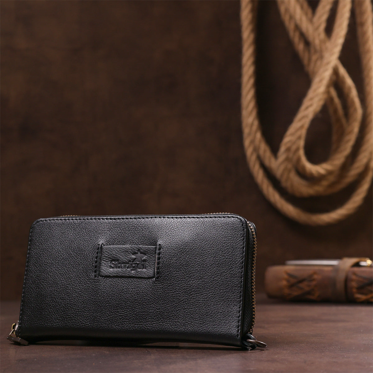 Men's Horizontal Leather Clutch SHVIGEL 19123 Black Natural Leather Material