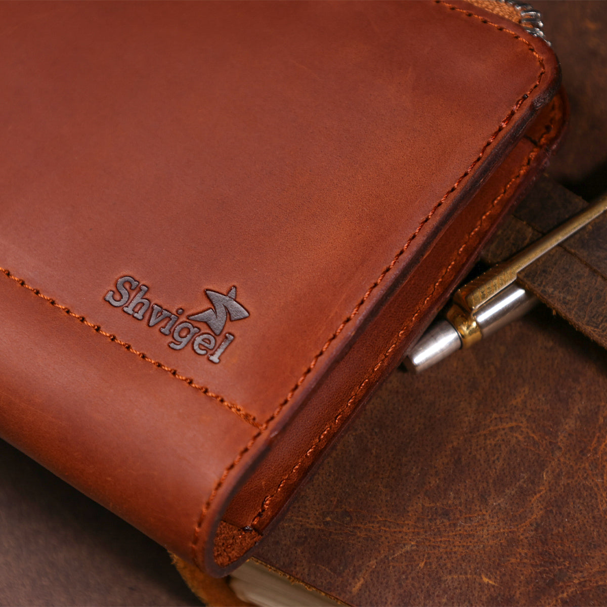 Unisex Vintage Leather Clutch SHVIGEL 16190 in Reddish Brown – Made in Ukraine, Genuine Leather