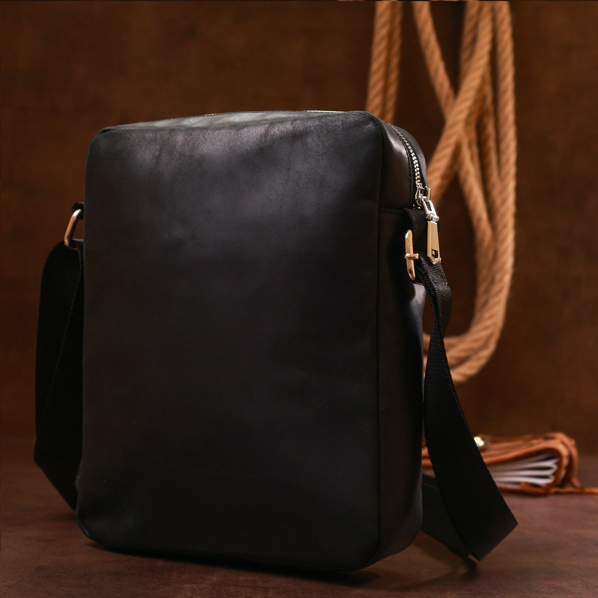 Vintage Men’s Shoulder Bag SHVIGEL 16331 Black Genuine Leather, Ukraine Made