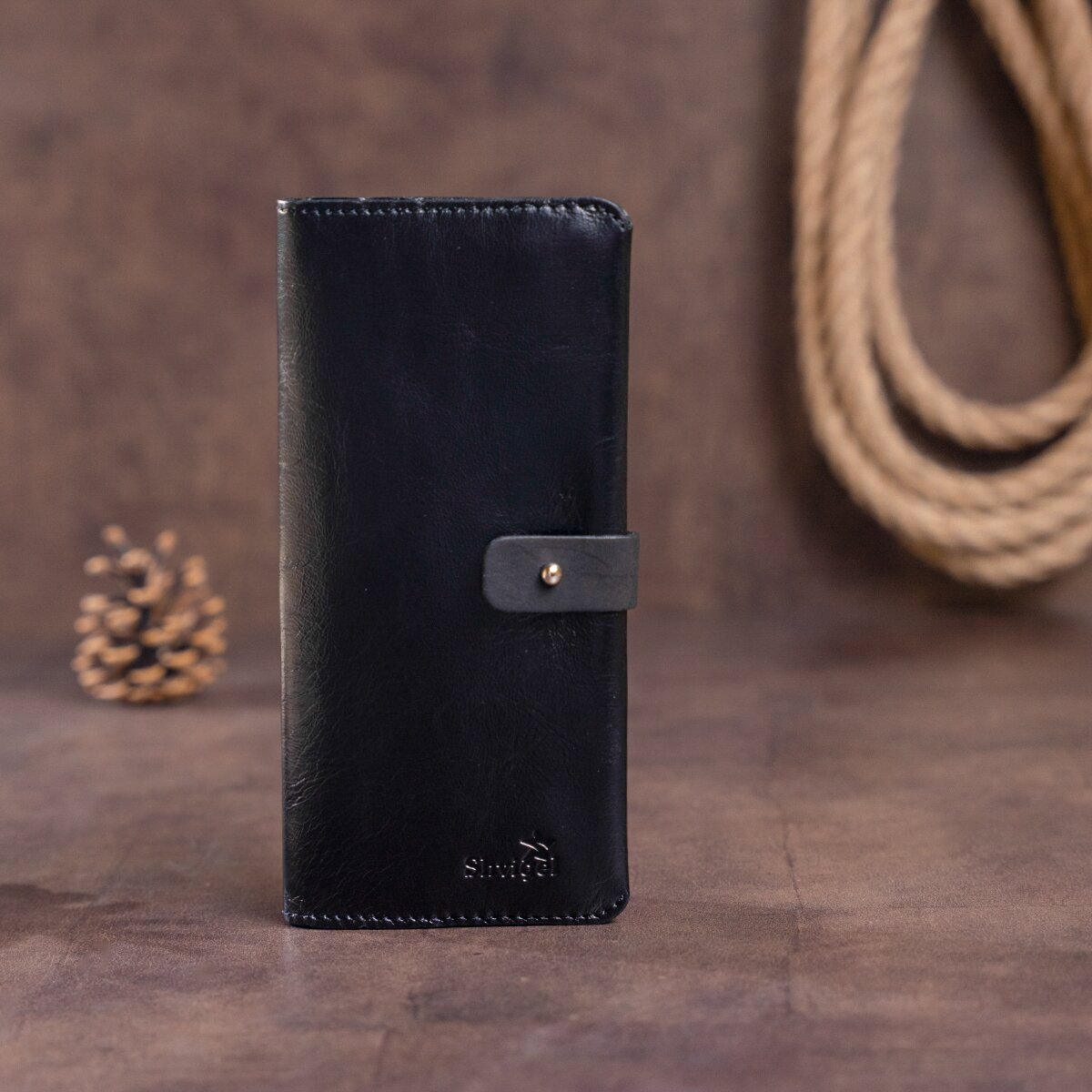 Men's Vertical Wallet SHVIGEL 16204 Black Genuine Leather Made in Ukraine
