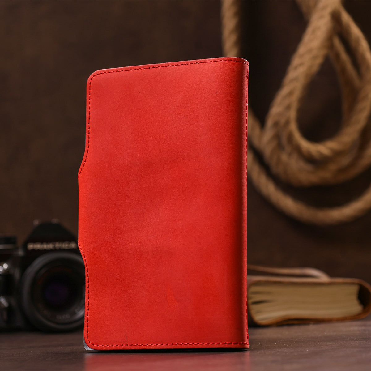 Large Red Leather Business Card Holder SHVIGEL 13907 Ukrainian Natural Leather