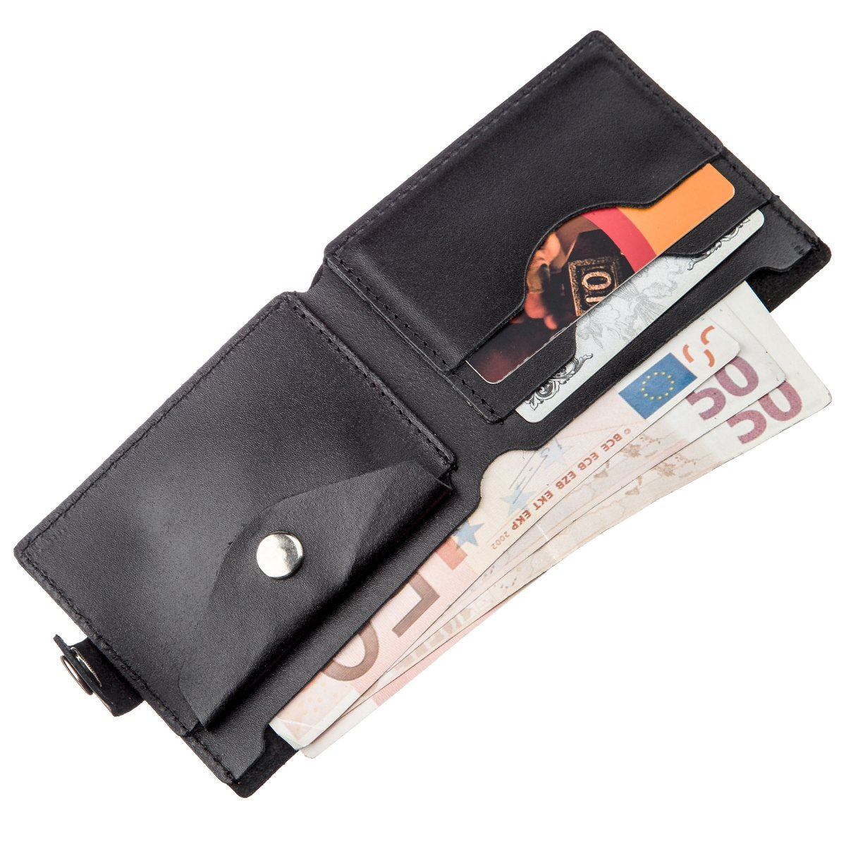 Men's Leather Wallet with Coin Compartment SHVIGEL 16211 Black, Natural Leather, Ukraine