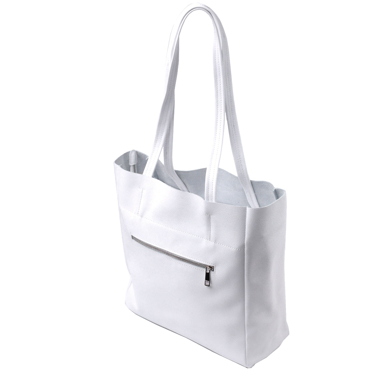 Practical White Leather Shopper Bag SHVIGEL 22844 - Made in Ukraine, Premium Quality