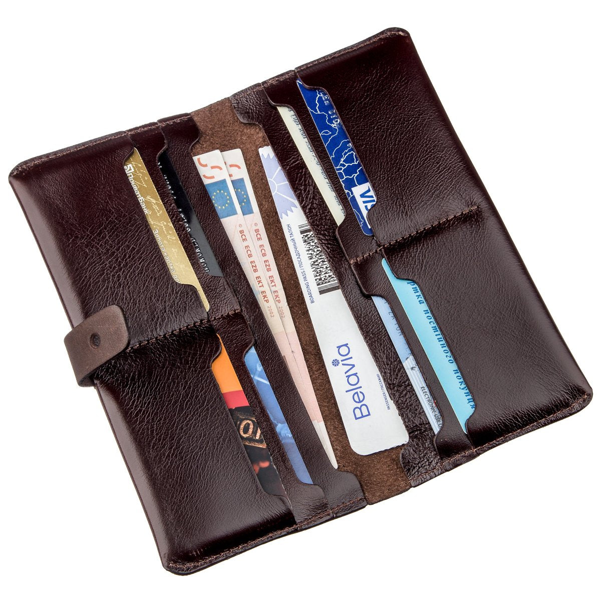 Vertical Wallet SHVIGEL 16202 Brown Genuine Leather Made in Ukraine