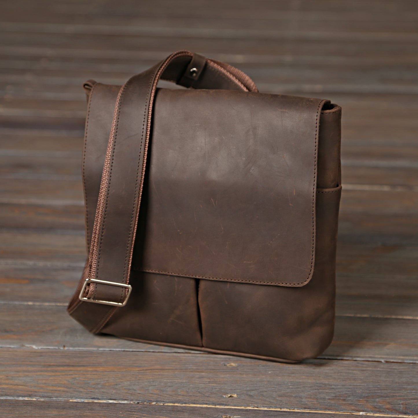 Vintage Leather Bag SHVIGEL 00998 Brown Natural Leather, Made in Ukraine