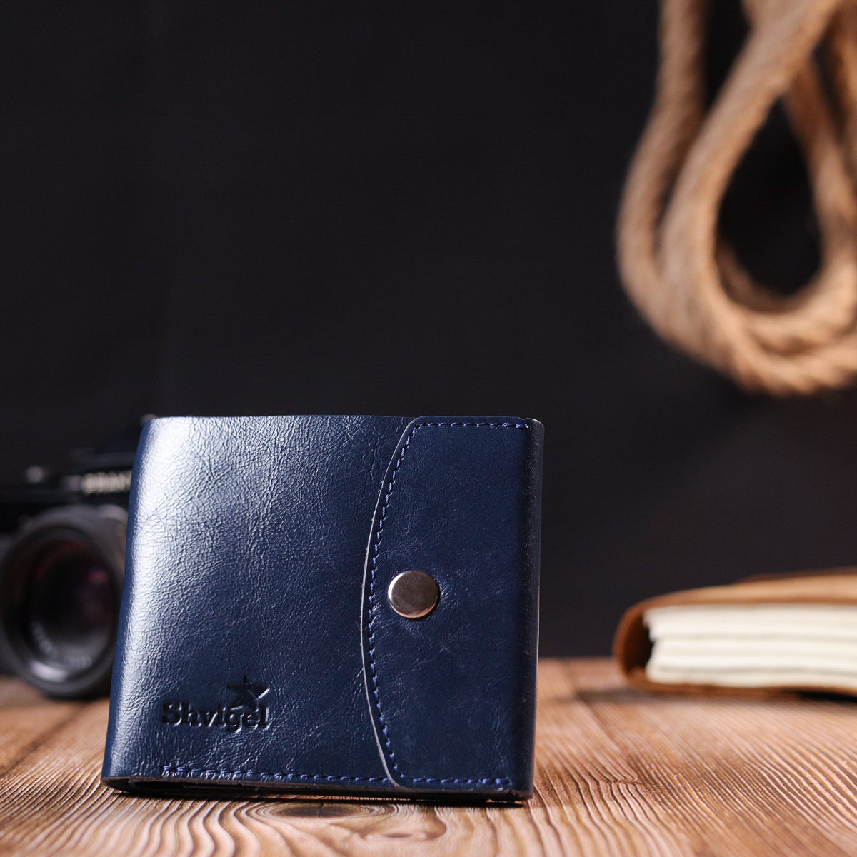 Comfortable SHVIGEL Wallet 16622 Genuine Leather Blue - Made in Ukraine