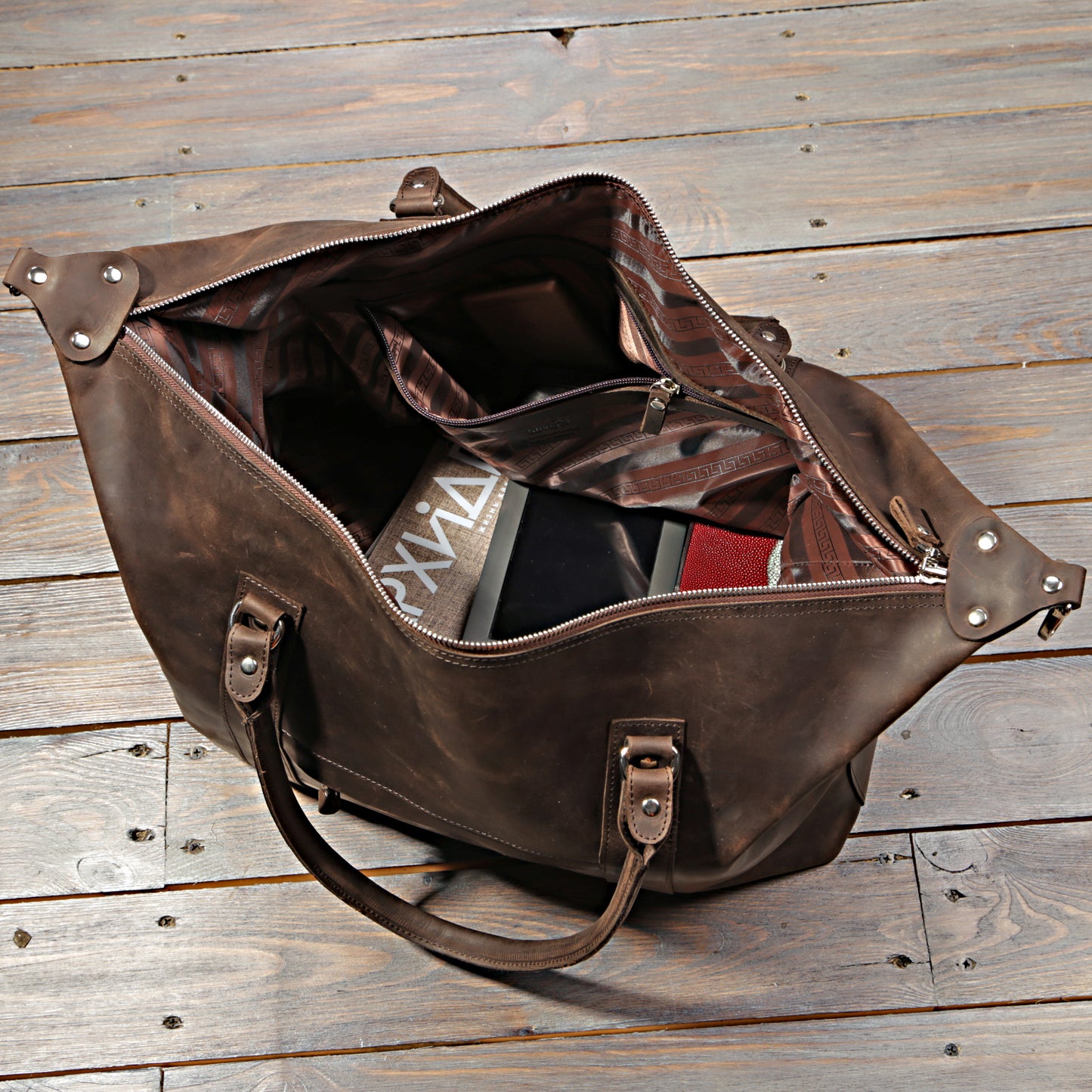 Travel Bag SHVIGEL 11019 Brown Natural Leather Handmade in Ukraine