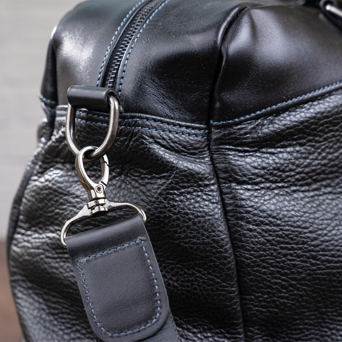 Travel Bag SHVIGEL 11120 Genuine Black Leather from Ukraine with Durable Design