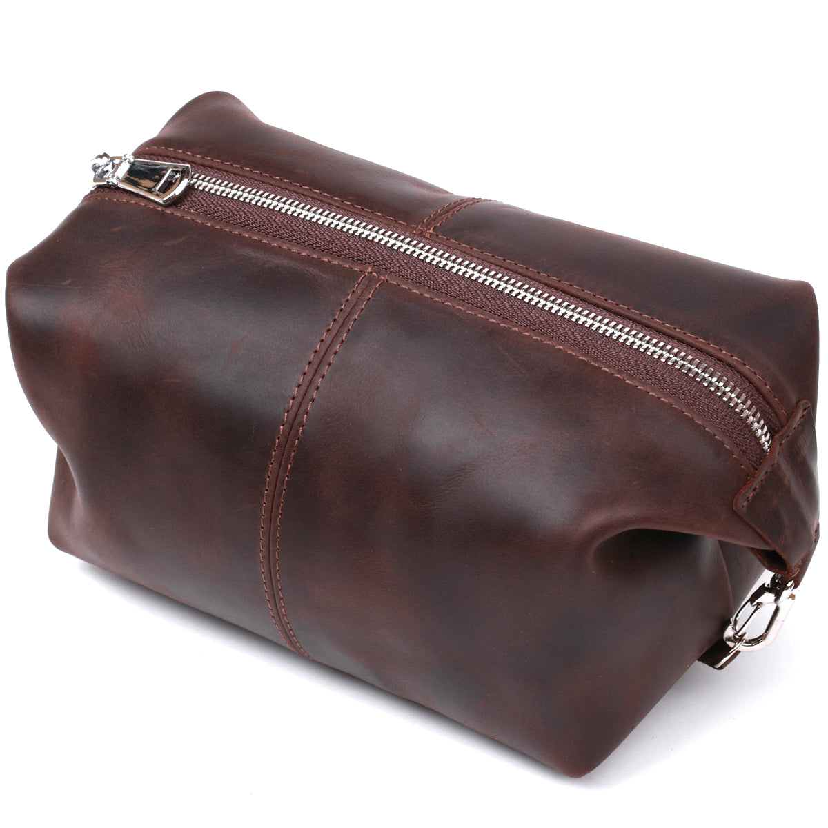Vintage Leather Cosmetic Bag SHVIGEL 16398 Brown - Natural Leather, Made in Ukraine