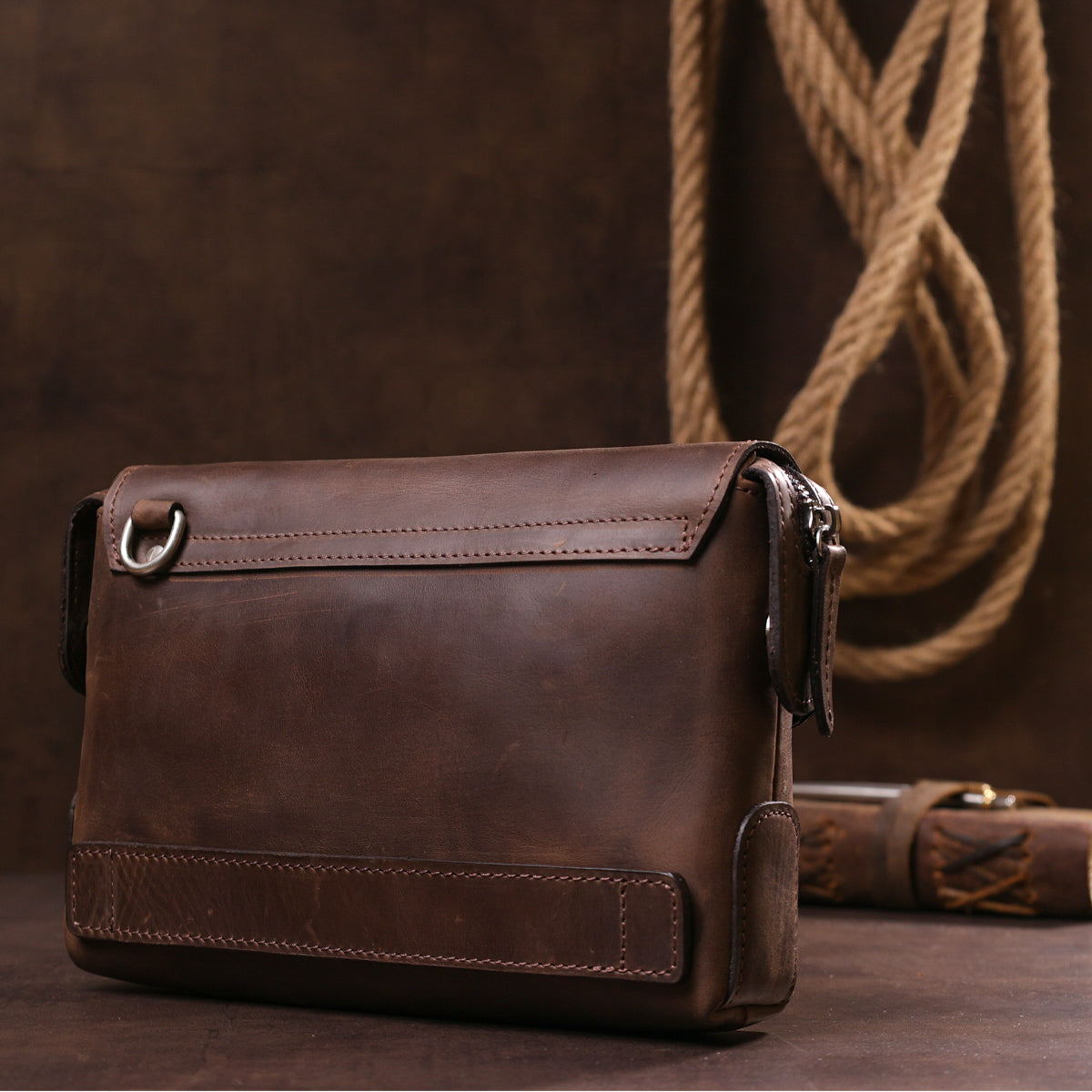 Men's Leather Clutch SHVIGEL 11085 Brown Natural Leather High-Quality Design