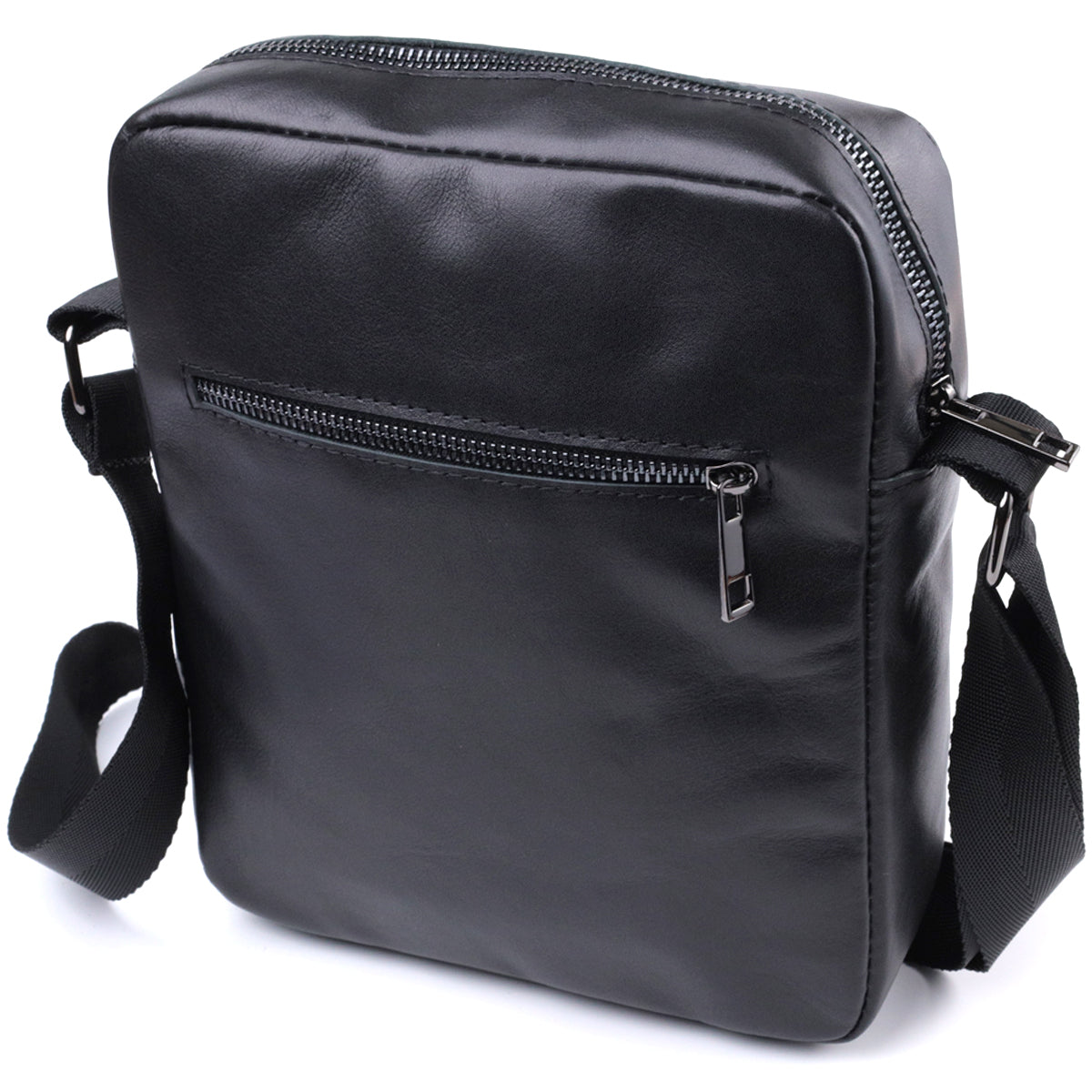 Adjustable Crossbody Bag SHVIGEL 22849 Black Glossy Genuine Leather for Men