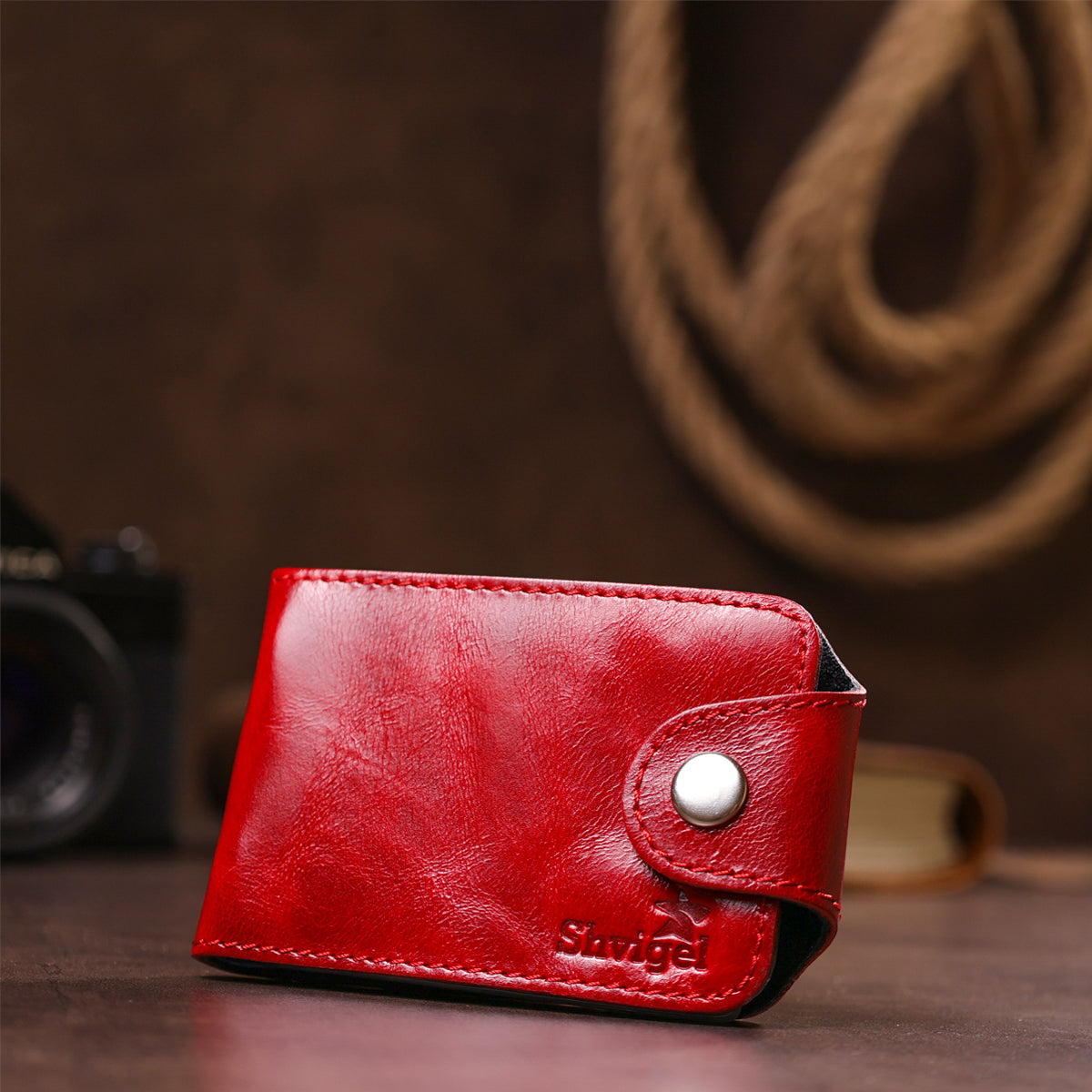 Horizontal Business Card Holder SHVIGEL 13913 Leather Red Natural Leather, Ukraine