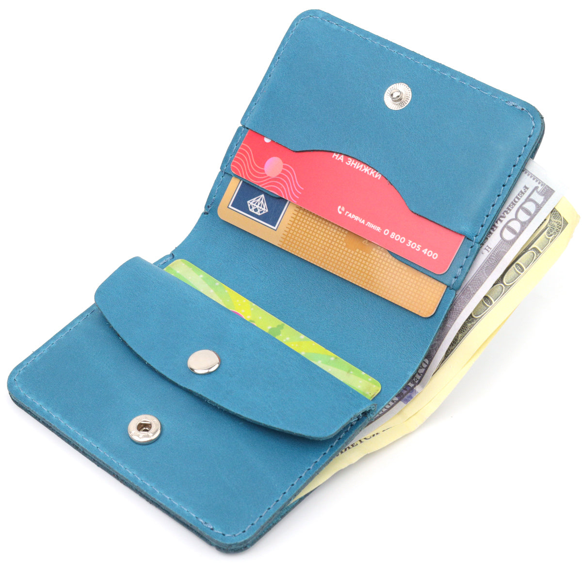 Vintage Leather Wallet SHVIGEL 16605 Blue Natural Leather Made in Ukraine