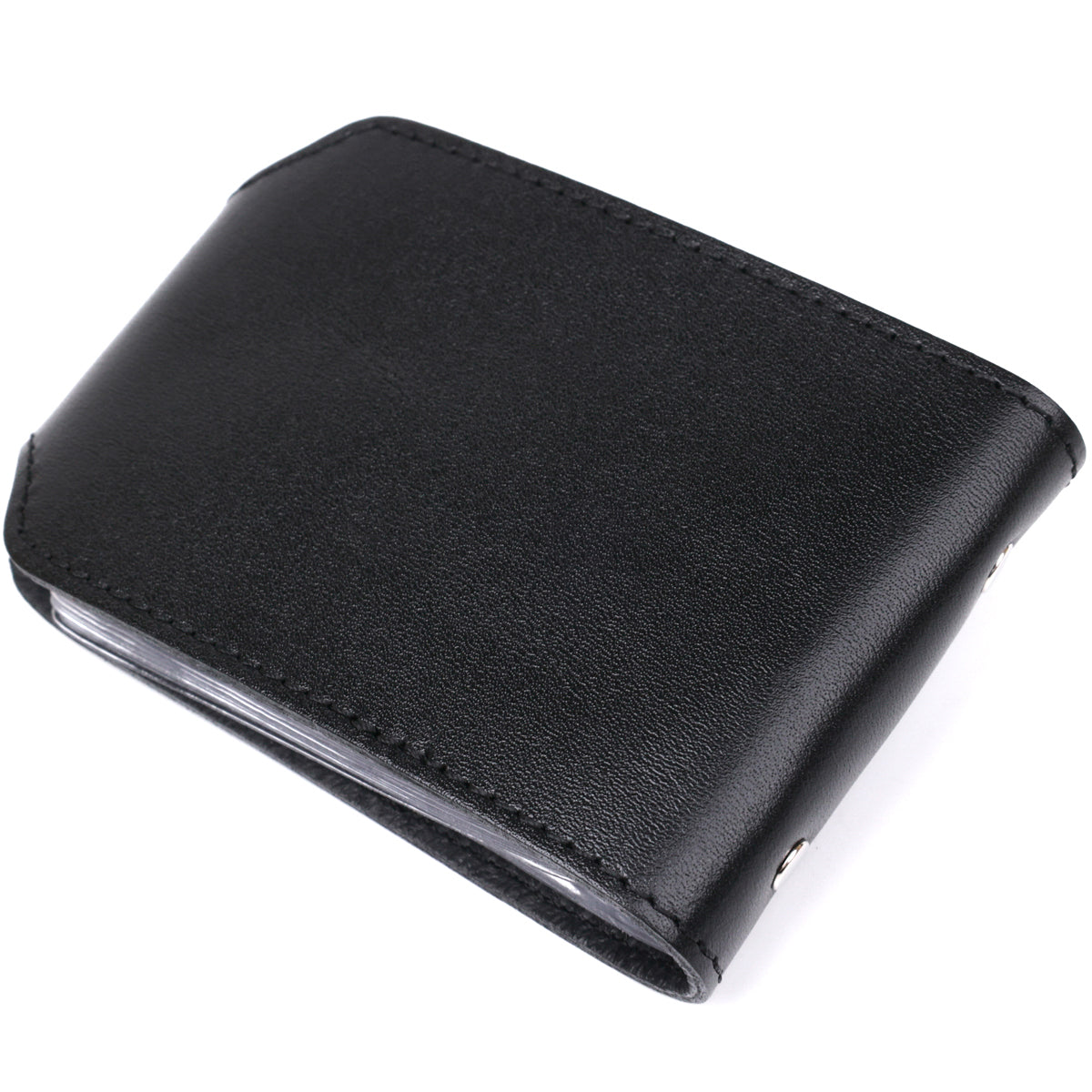 Horizontal Business Card Holder SHVIGEL 13915 Black Leather Made in Ukraine