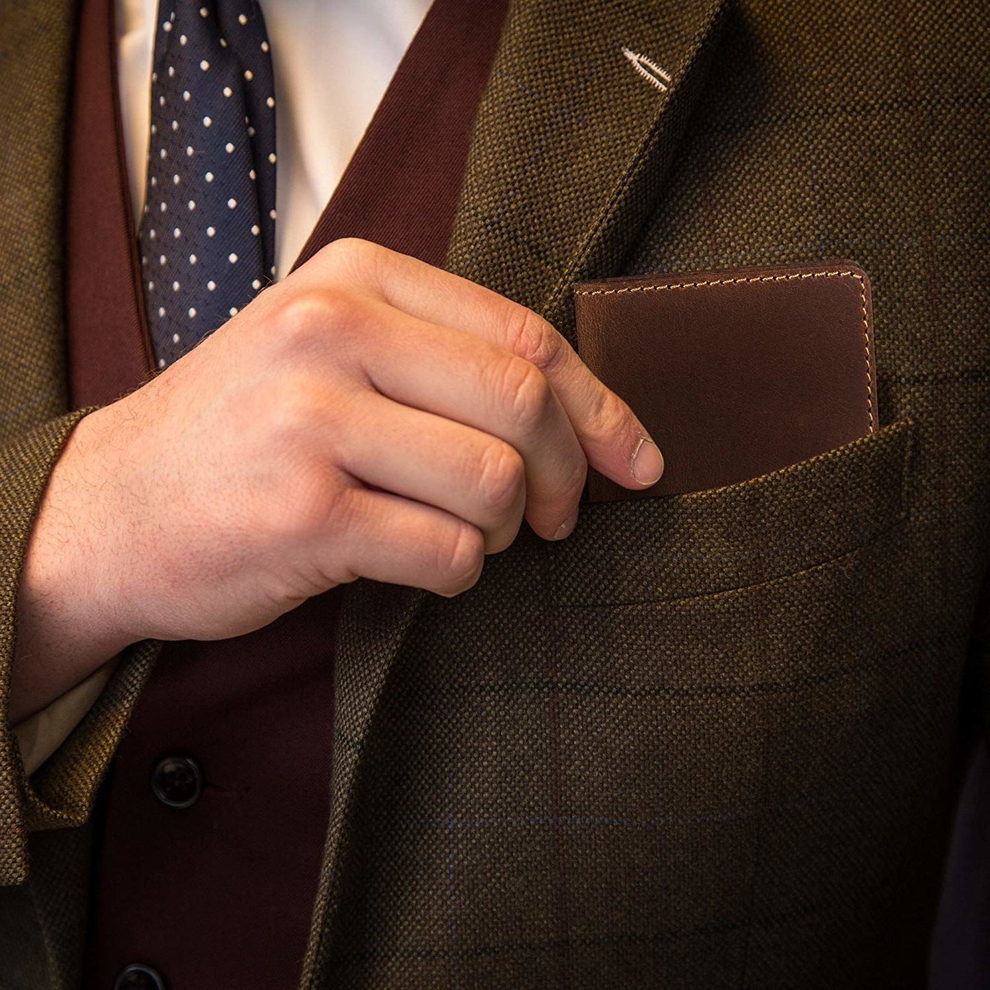 Leather Business Card Holder SHVIGEL 16146 Brown Premium Natural Leather