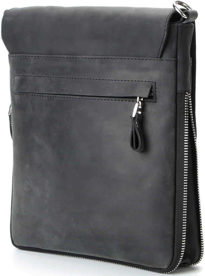 Vintage Leather Bag SHVIGEL 11017 Black Natural Leather Handmade in Ukraine