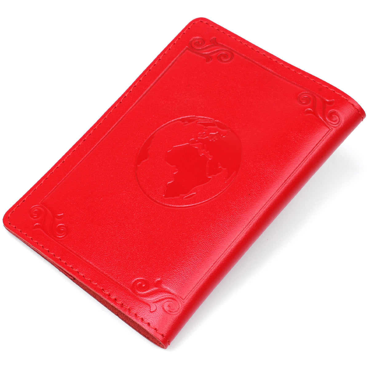 Leather Passport Cover with Card Slot and Frame by SHVIGEL 13981 Red, Genuine Leather