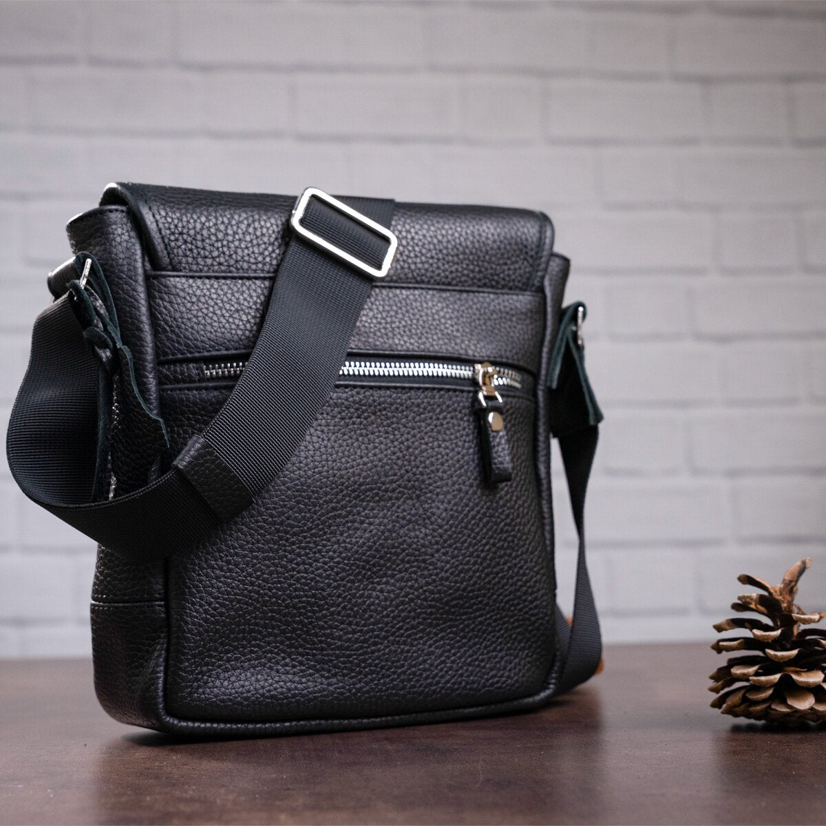 Leather Bag SHVIGEL 00853 Black Natural Leather Handmade in Ukraine