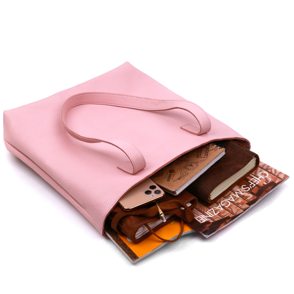 Spacious SHVIGEL Women's Leather Shopper Bag 16356 Pink Made in Ukraine