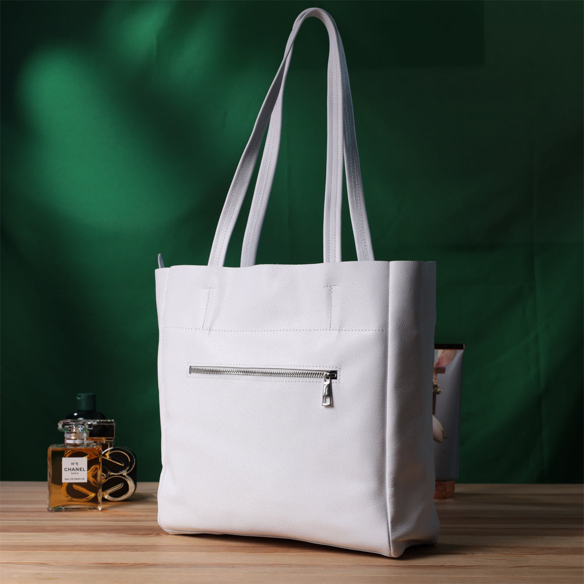 Practical White Leather Shopper Bag SHVIGEL 22844 - Made in Ukraine, Premium Quality