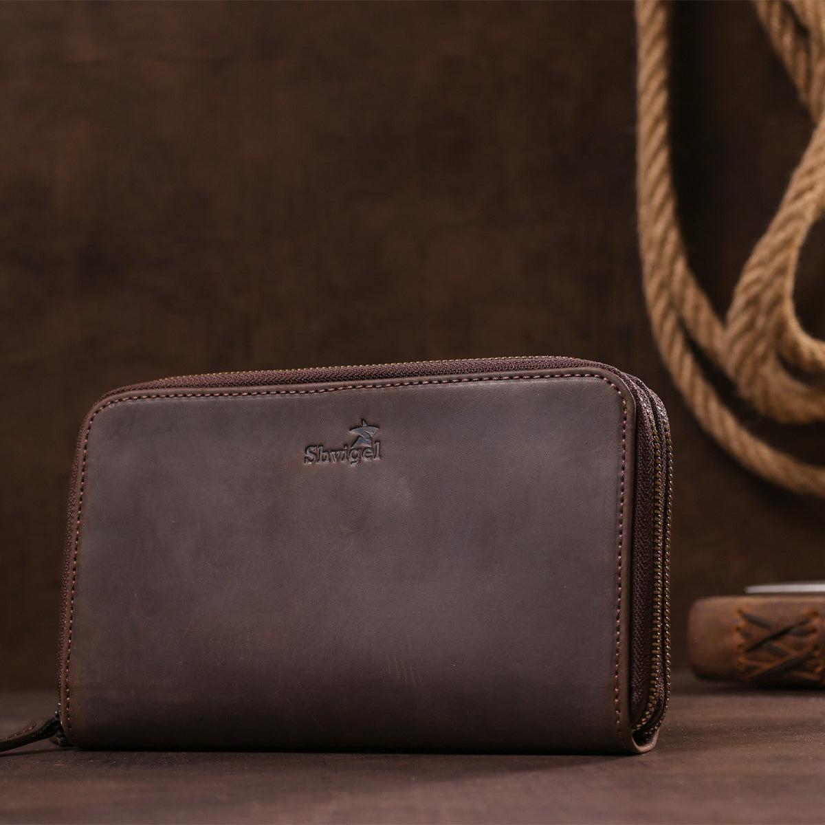 Men's Leather Clutch SHVIGEL 11083 Brown Natural Leather Made in Ukraine