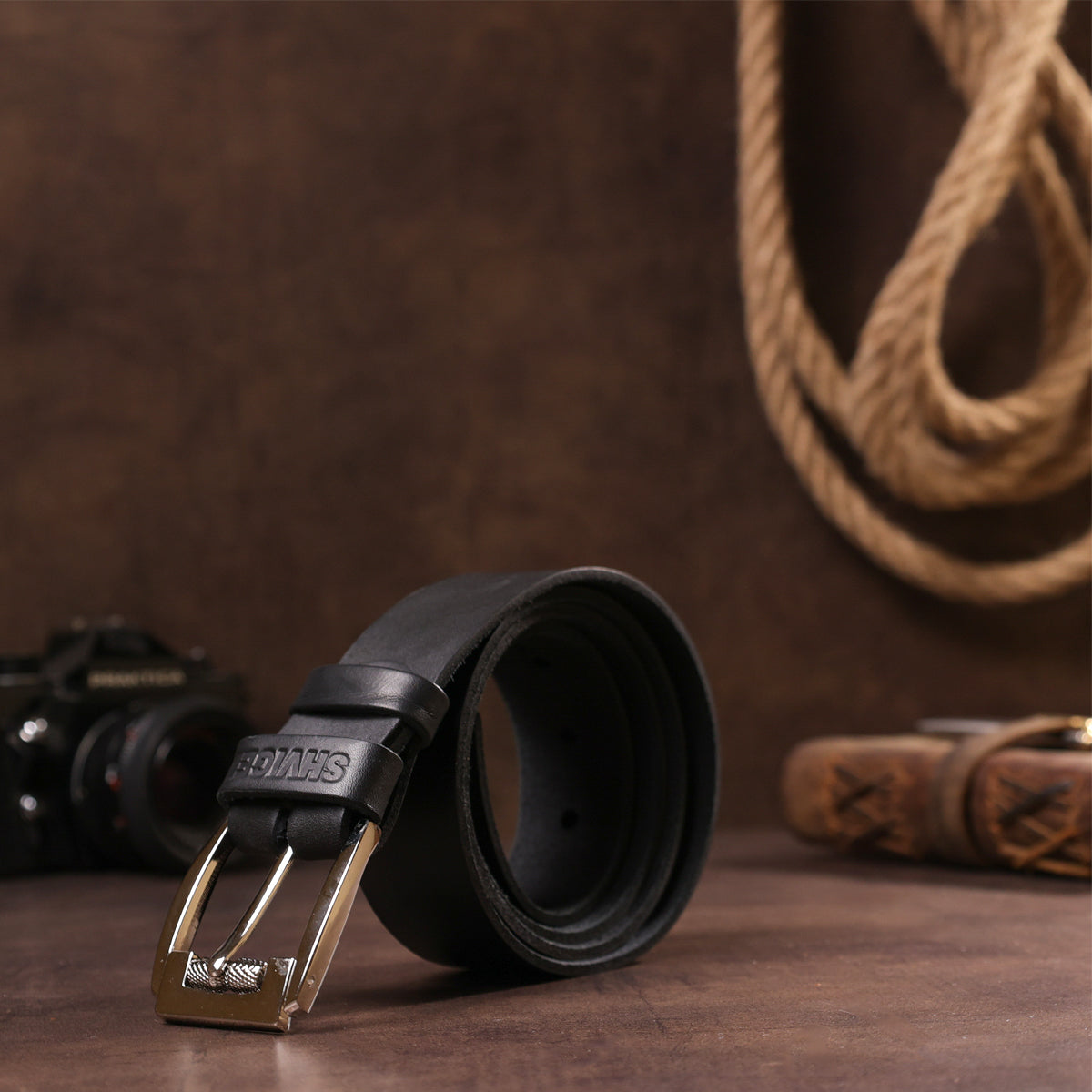 Men's Leather Belt SHVIGEL 10084 Black Genuine Leather Made in Ukraine