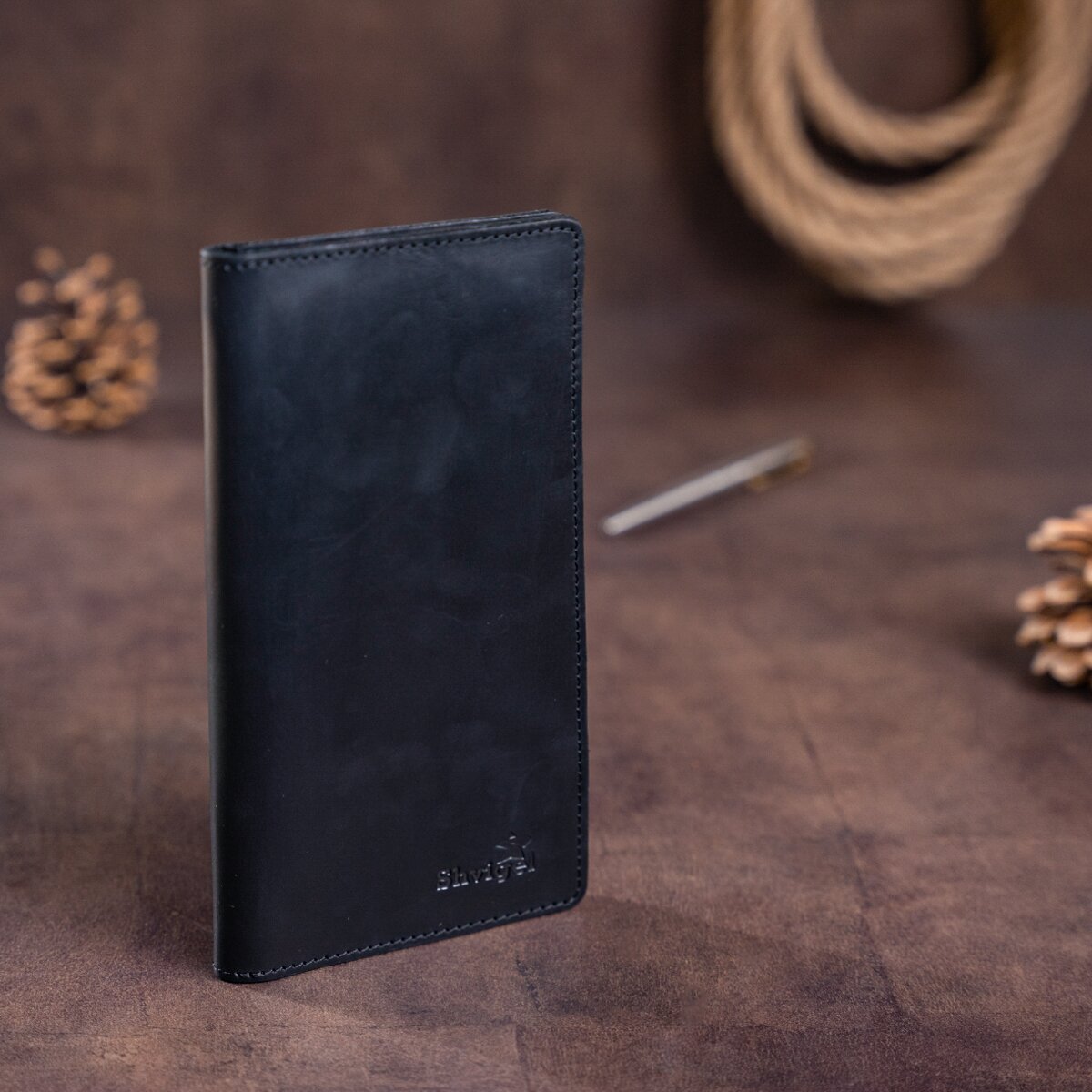 Men's Vertical Wallet SHVIGEL 16200 Vintage Leather Black Natural Skin
