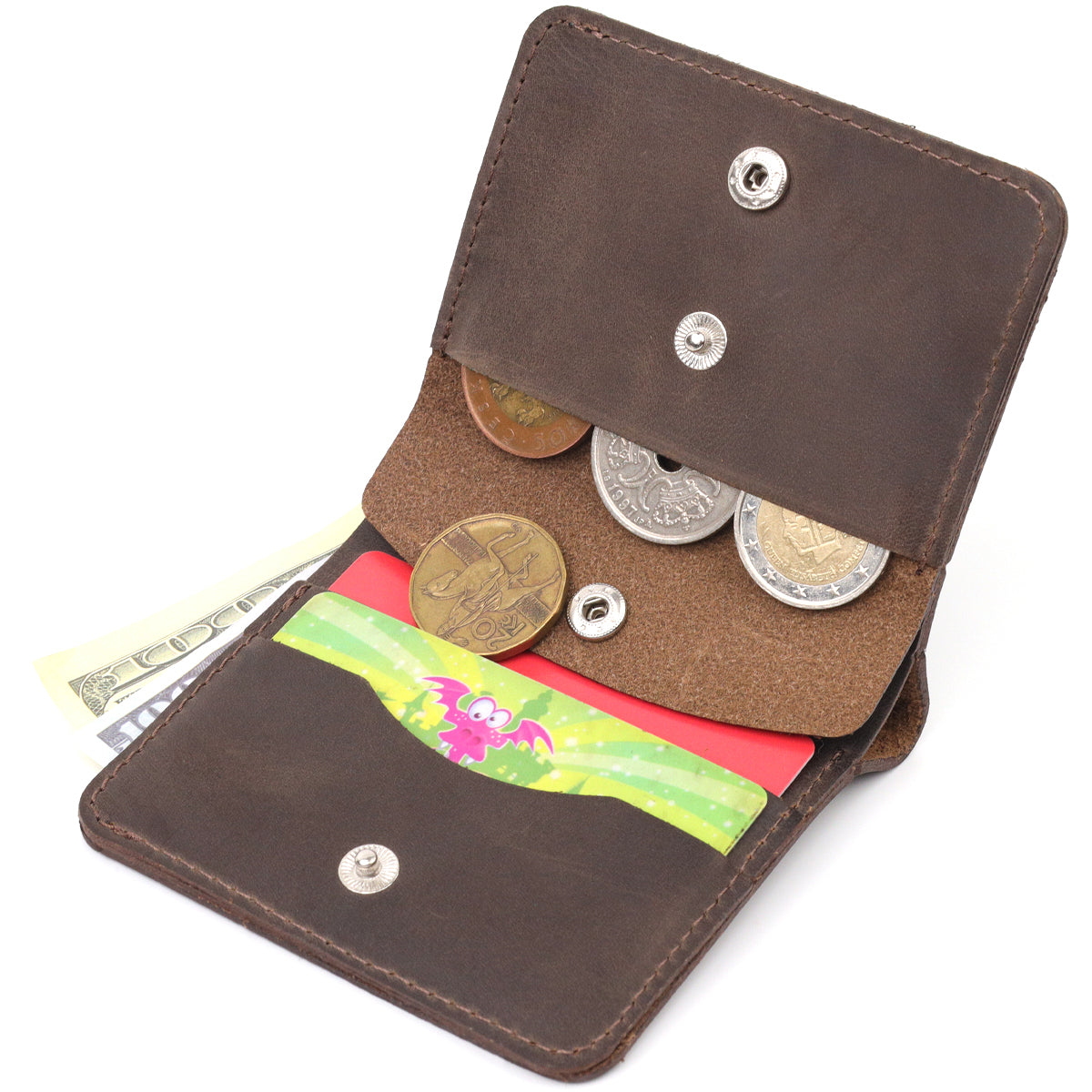 Vintage Leather Wallet SHVIGEL 16601 Brown Natural Leather Handmade Design