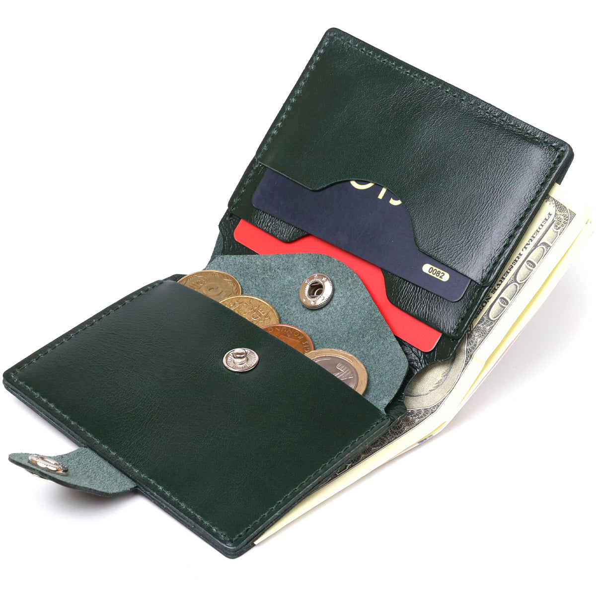 Men's Stylish Leather Wallet SHVIGEL 16483 Green Natural Leather, Ukrainian Craftsmanship