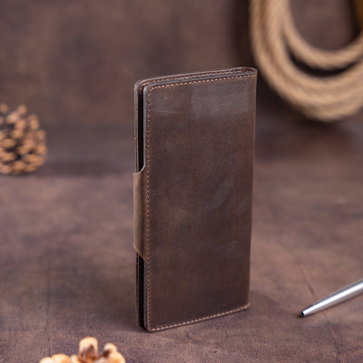 Men's Vintage Leather Wallet SHVIGEL 16169 Brown Natural Leather Craftsmanship