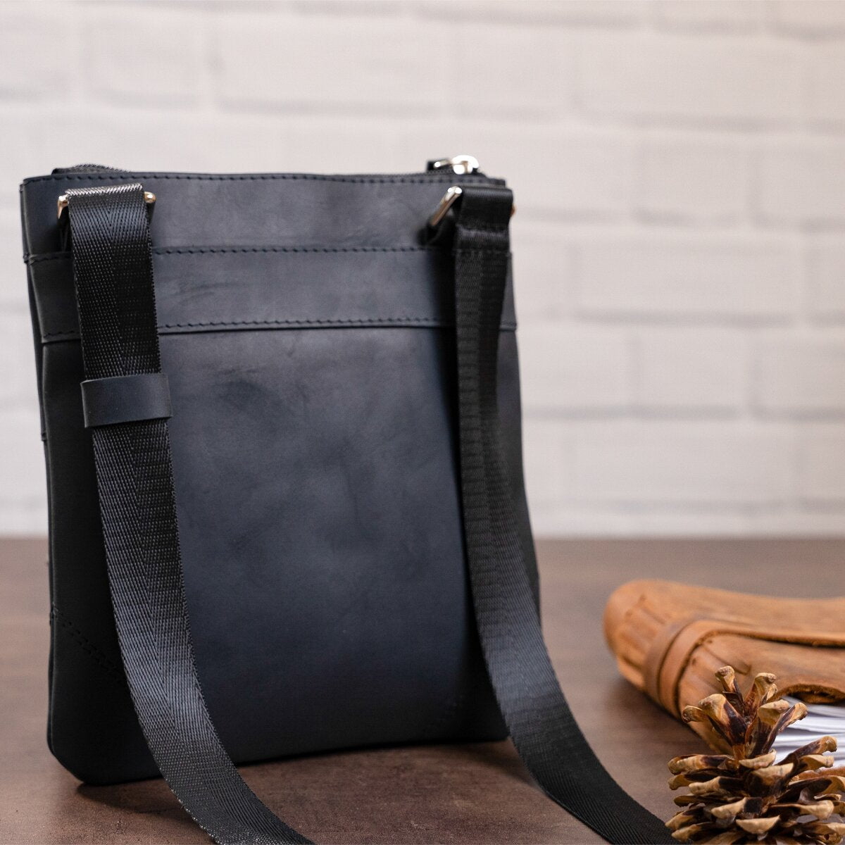 Leather Bag SHVIGEL 11024 Black Genuine Leather Handmade from Ukraine