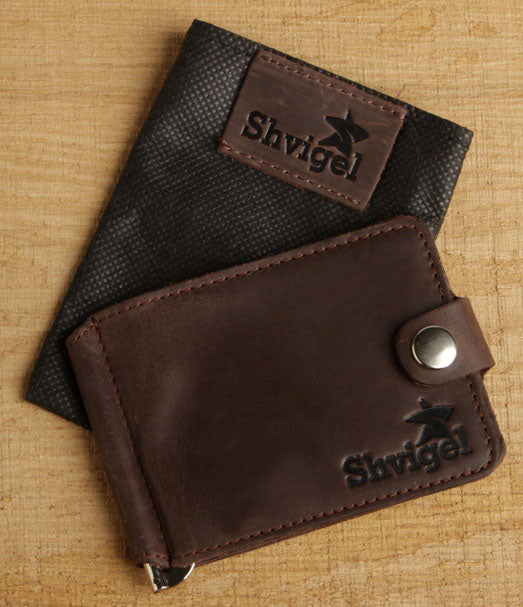 Leather Money Clip SHVIGEL 13786 Brown Premium Quality Natural Leather