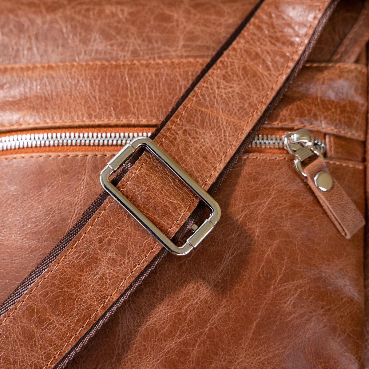 Leather Bag SHVIGEL 00918 Brown Genuine Cowhide Handmade in Ukraine